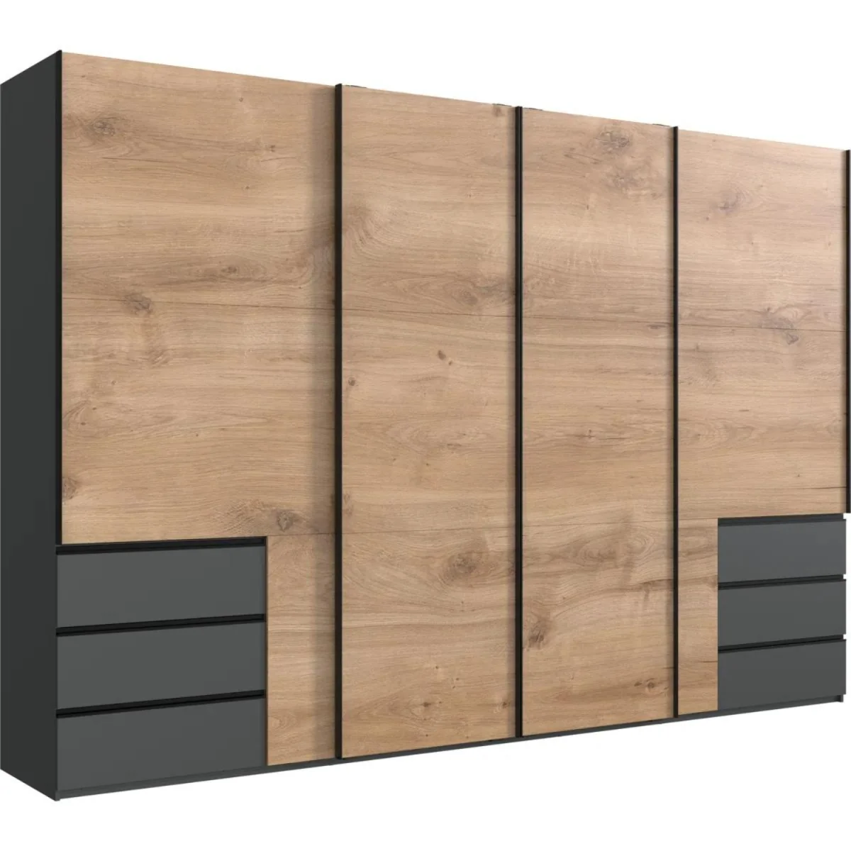 Guardino 350cm 4 Door Sliding Wardrobe in Planked Oak and Graphite - Oak – image 3