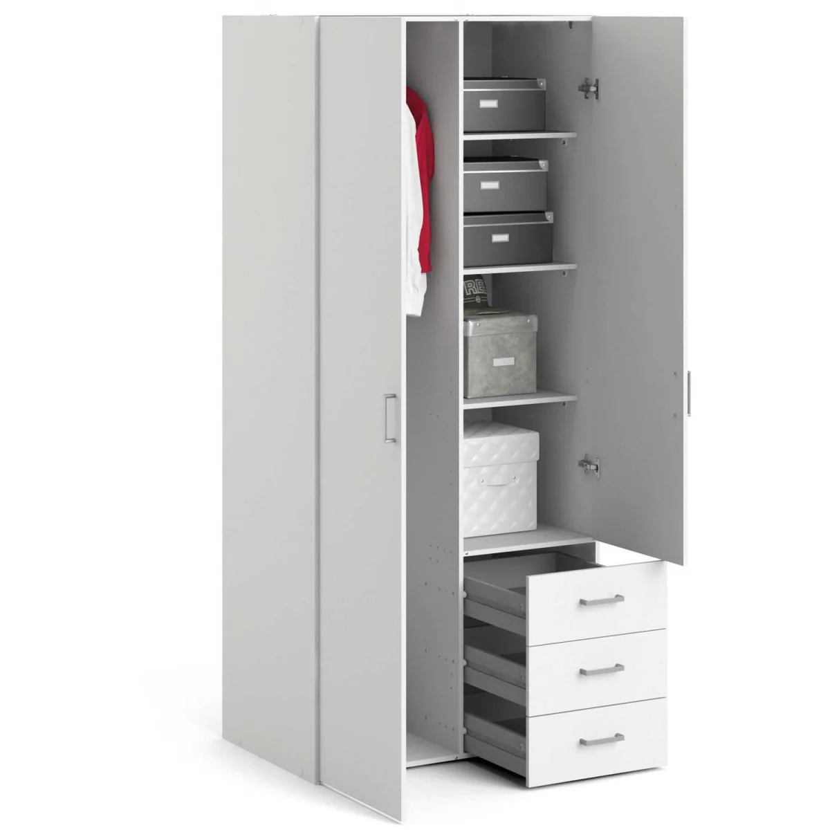 Munich White Wooden Wardrobe 2 Doors 3 Drawers 4 Shelves Matt Finish - White – image 2