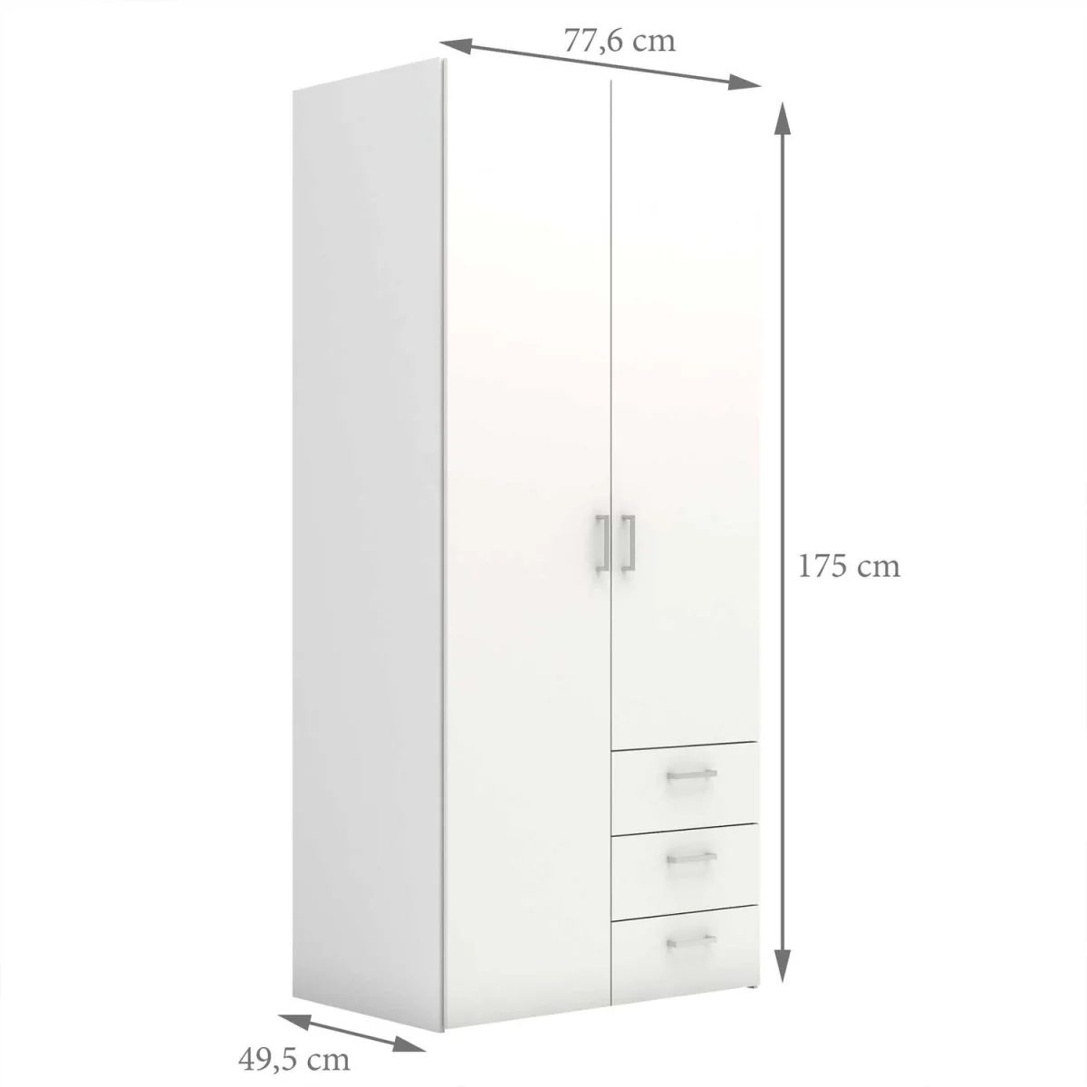 Munich White Wooden Wardrobe 2 Doors 3 Drawers 4 Shelves Matt Finish - White – image 5