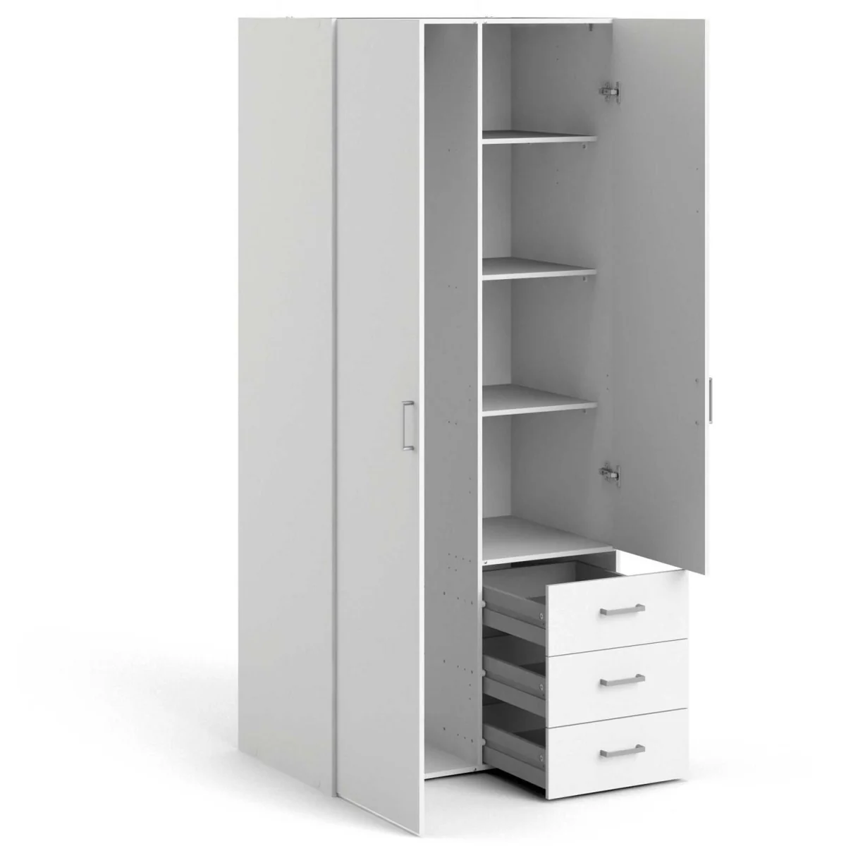Munich White Wooden Wardrobe 2 Doors 3 Drawers 4 Shelves Matt Finish - White – image 7