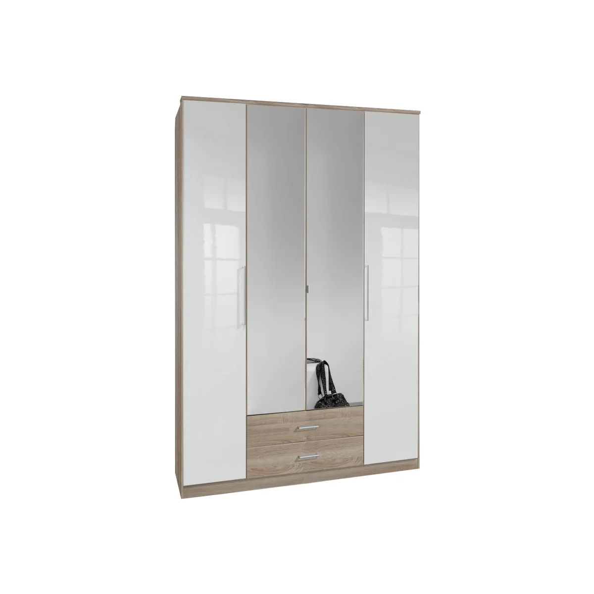 Gamma 4 door gloss white and oak wardrobe - Gloss White and Oak
