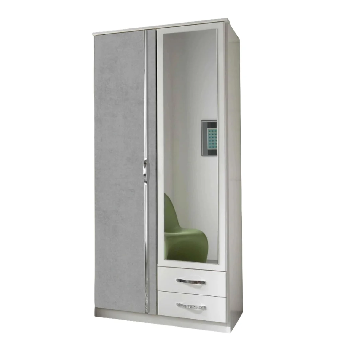 Duo Matt White and Grey 2 Door 90cm Wardrobe with Mirror - White – image 2