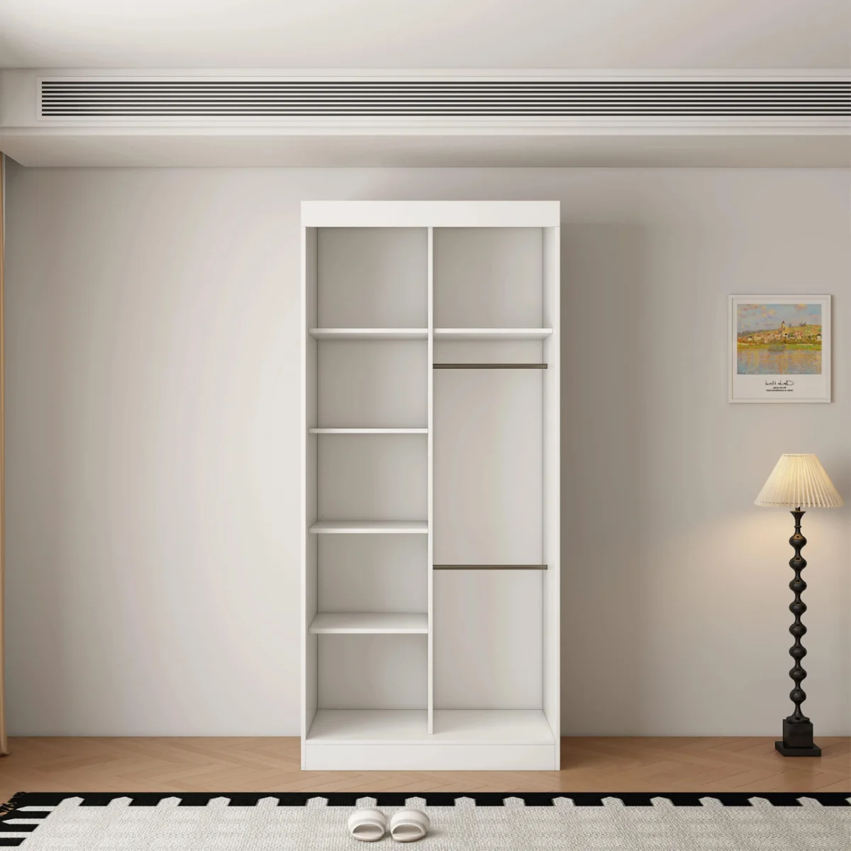 Berlin 100cm White Sliding Door Wardrobe with Shelves and Hanging Rail - White – image 1