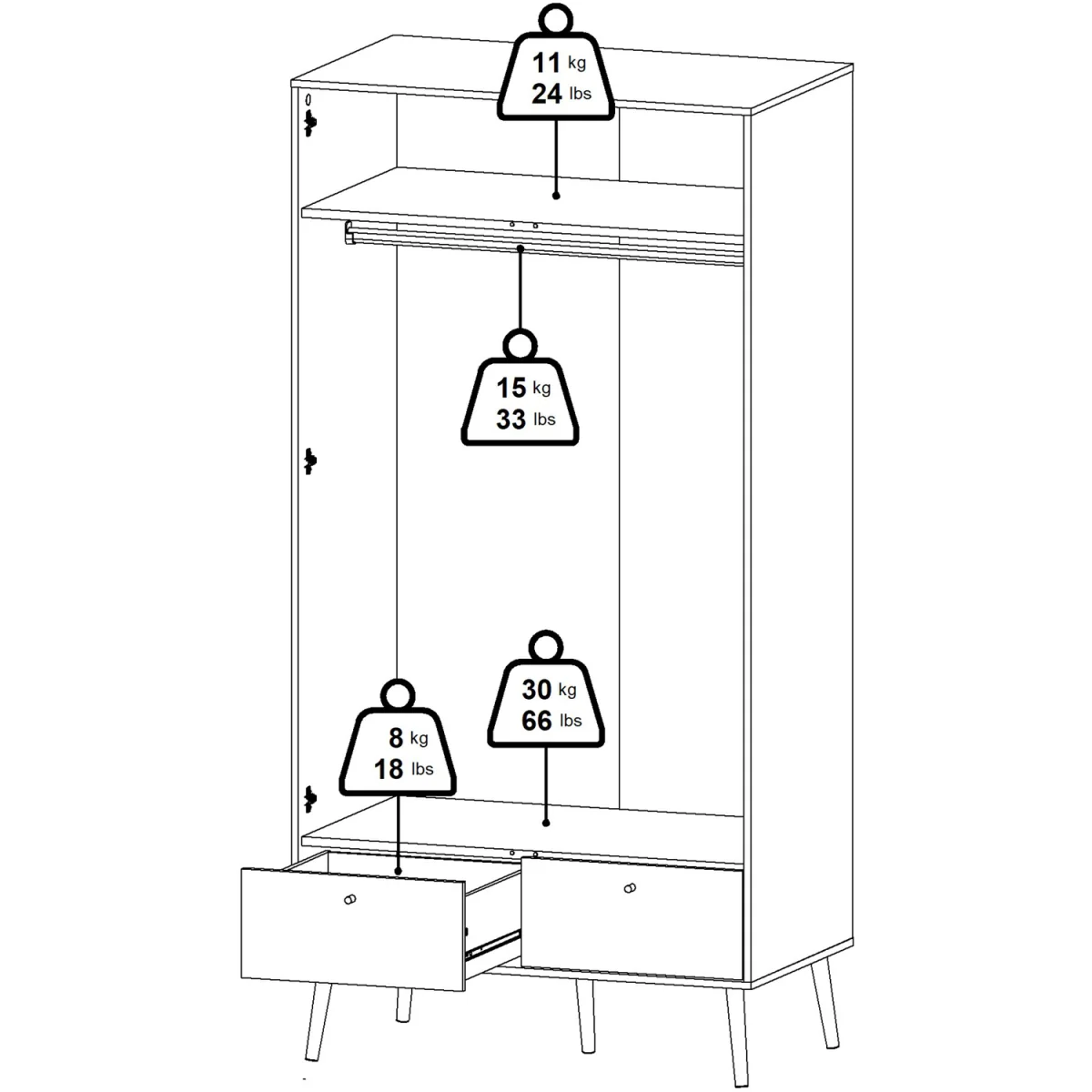 Cumbria Wardrobe 2 Doors 2 Drawers - White – image 9