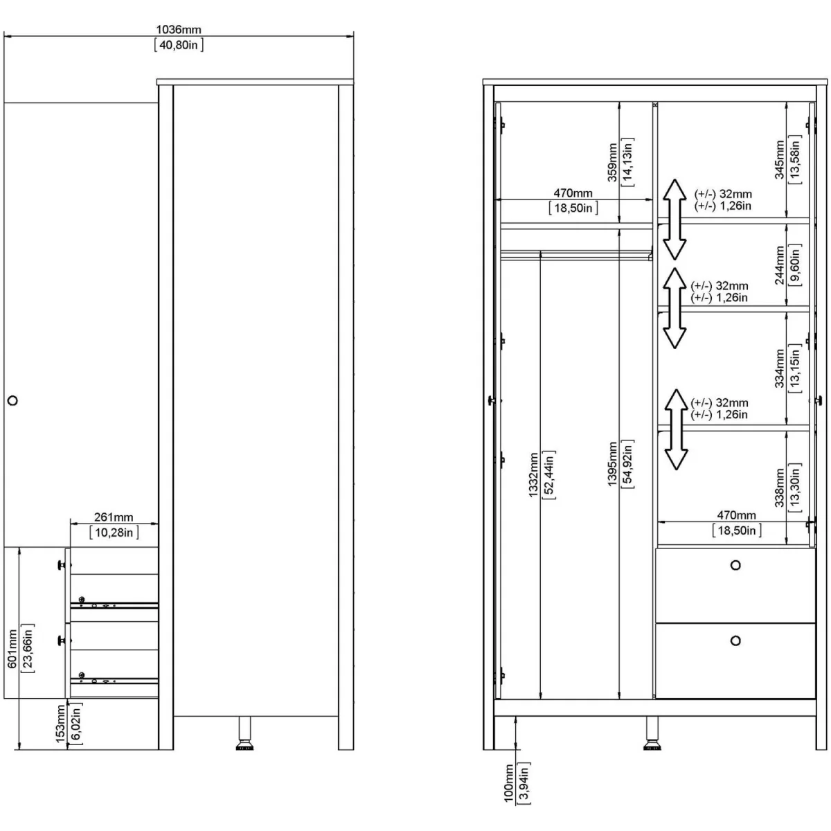 Wildberry Matt 2 Door Wardrobe with Mirror and 2 Drawers - Matt White – image 10