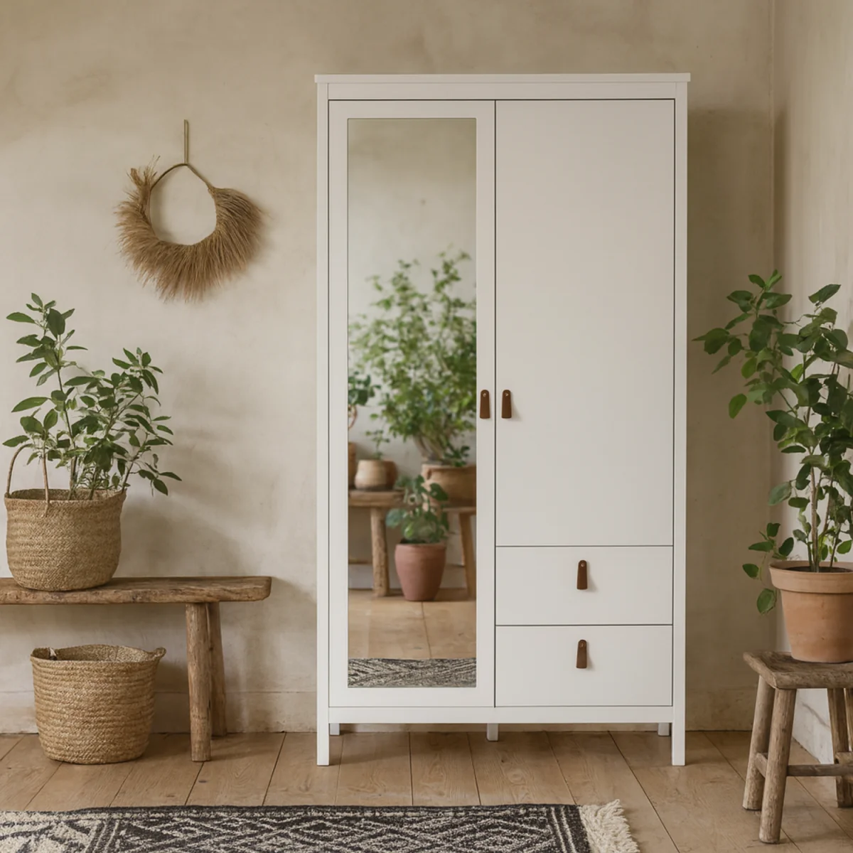 Wildberry Matt 2 Door Wardrobe with Mirror and 2 Drawers - Matt White – image 1