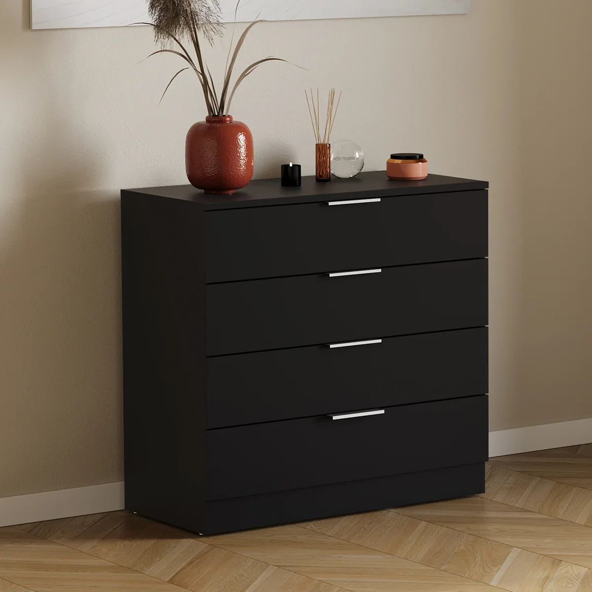 Vida Designs Trega 4 Piece Bedroom Set (3 Drawer Bedside x2, 4 Drawer Chest, 2+2 Drawer Wardrobe) - Black – image 16