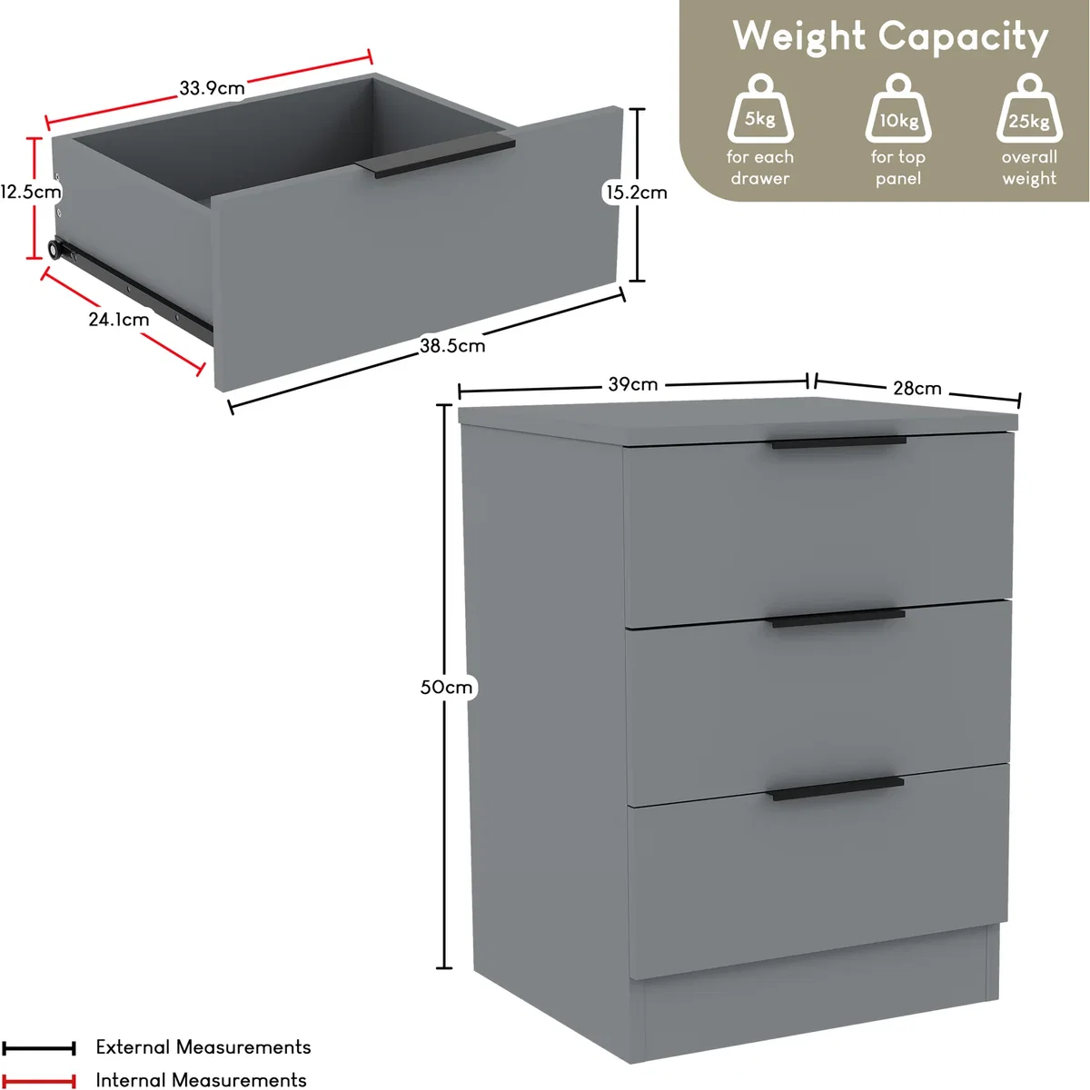 Vida Designs Trega 4 Piece Bedroom Set (3 Drawer Bedside x2, 4 Drawer Chest, 2+2 Drawer Wardrobe) - Black – image 5