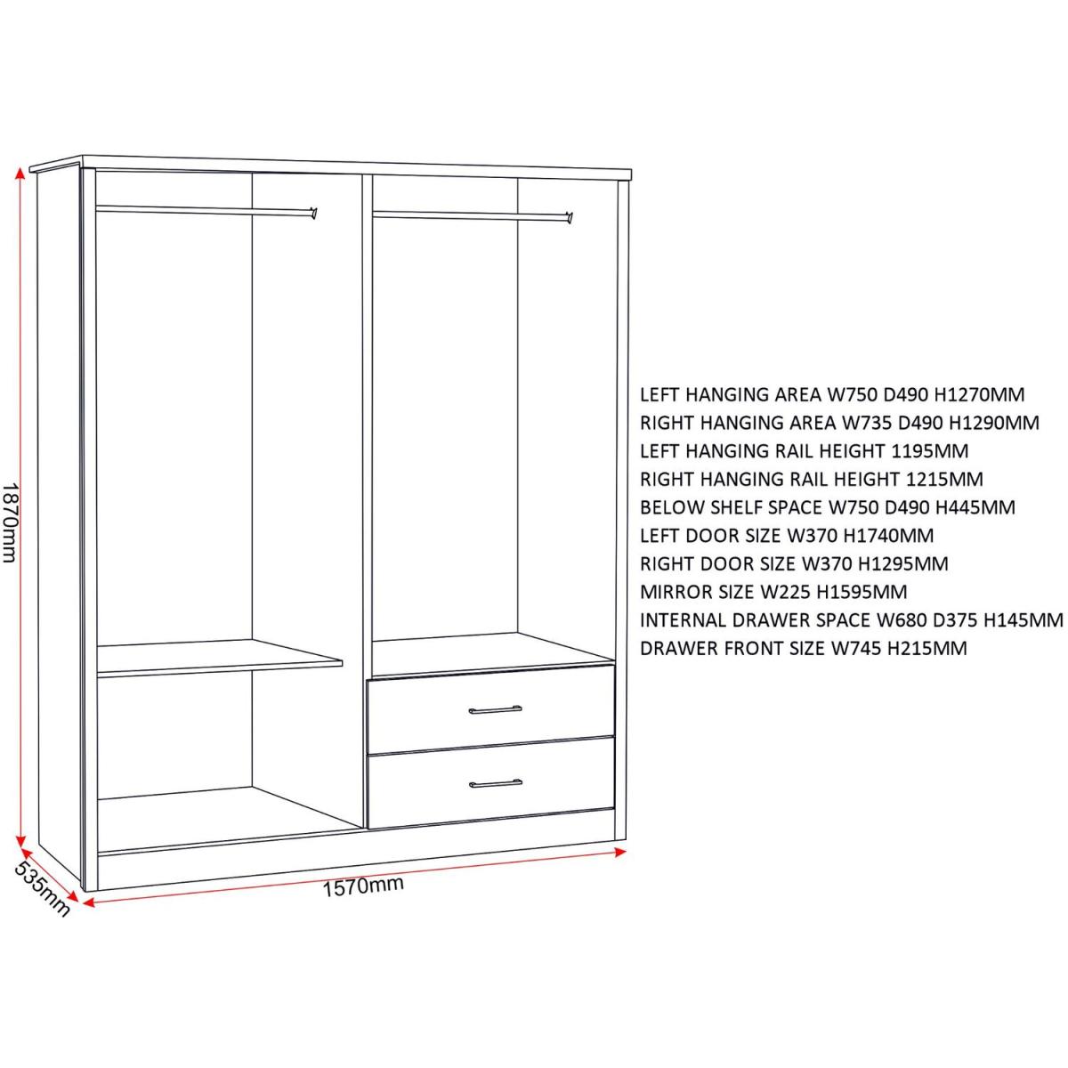 Lisbon 4 Door Wardrobe - Light Oak Effect Veneer – image 5
