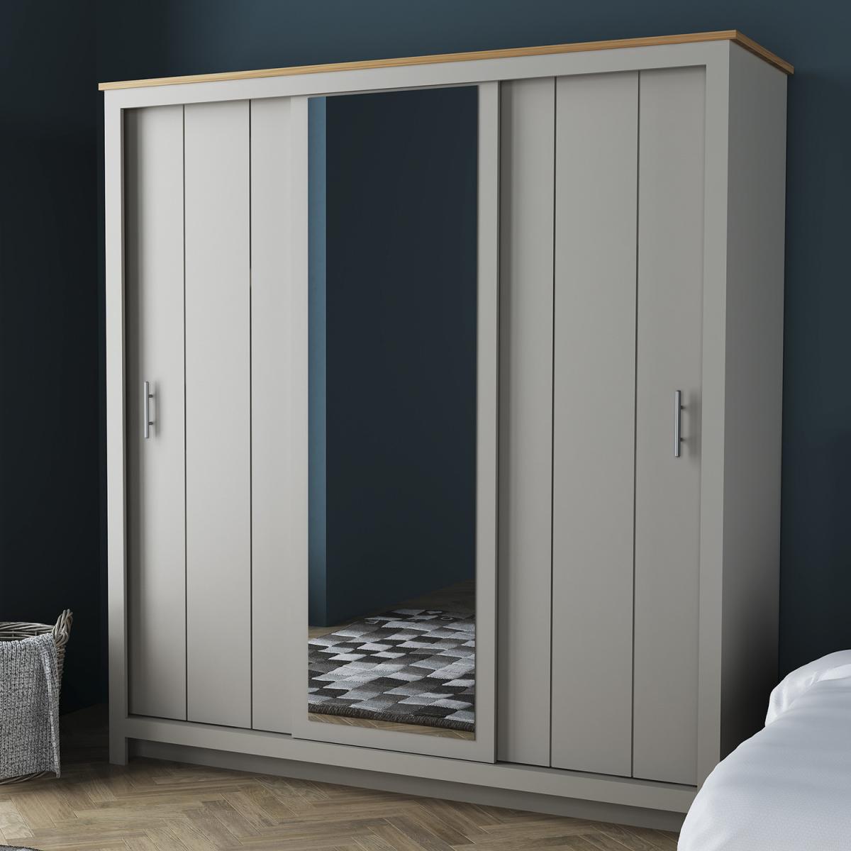 Lexington 3 Door Sliding Wardrobe with Mirror - Cream – image 5