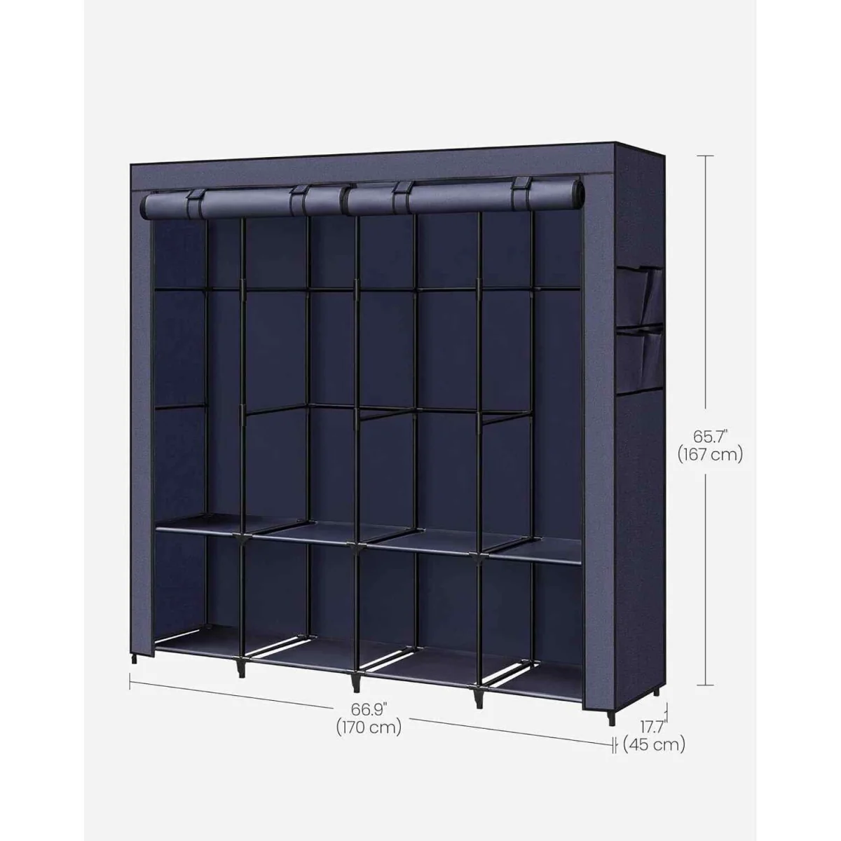 Portable Clothes Closet with 4 Hanging Rails, Storage Shelves and Side Pockets, Dark Blue - Dark Blue – image 2