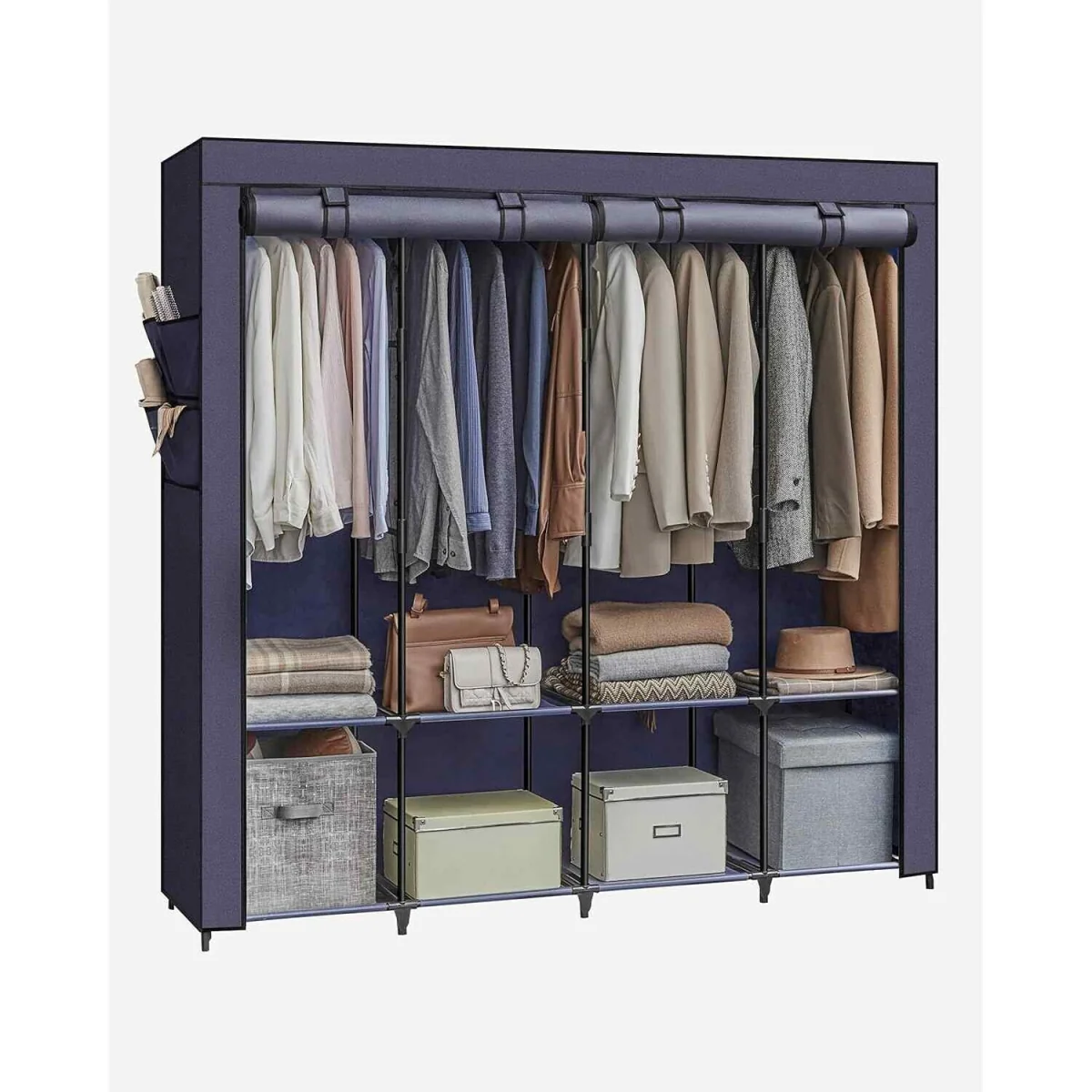 Portable Clothes Closet with 4 Hanging Rails, Storage Shelves and Side Pockets, Dark Blue - Dark Blue – image 3