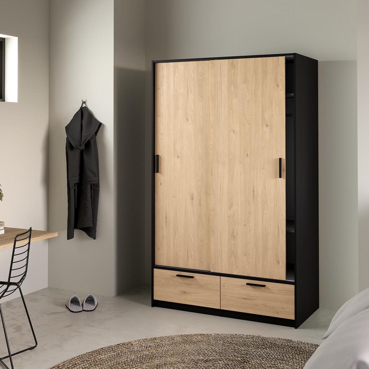 2-Door Line Wardrobe - Oak & Black – image 6