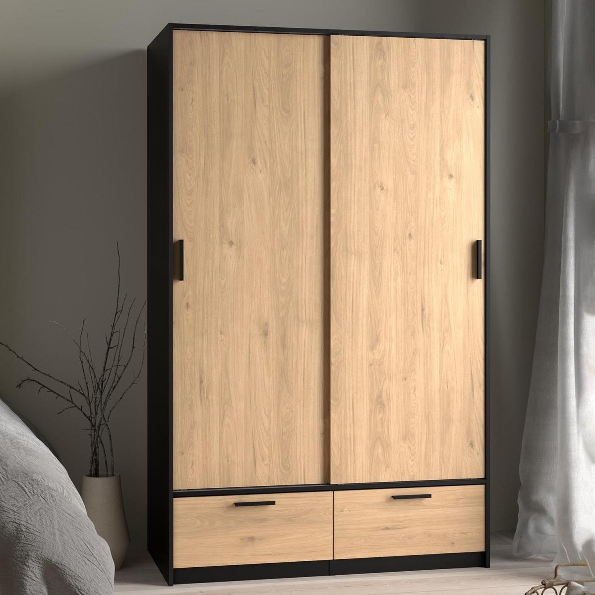 2-Door Line Wardrobe - Oak & Black – image 7