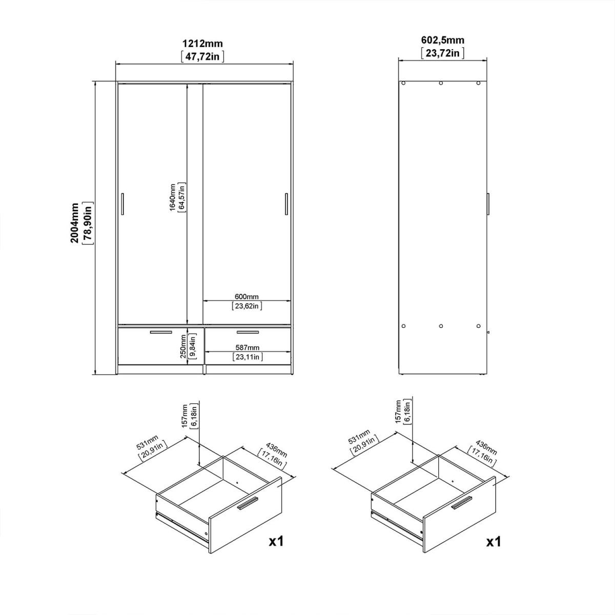 2-Door Line Wardrobe - Oak & Black – image 10
