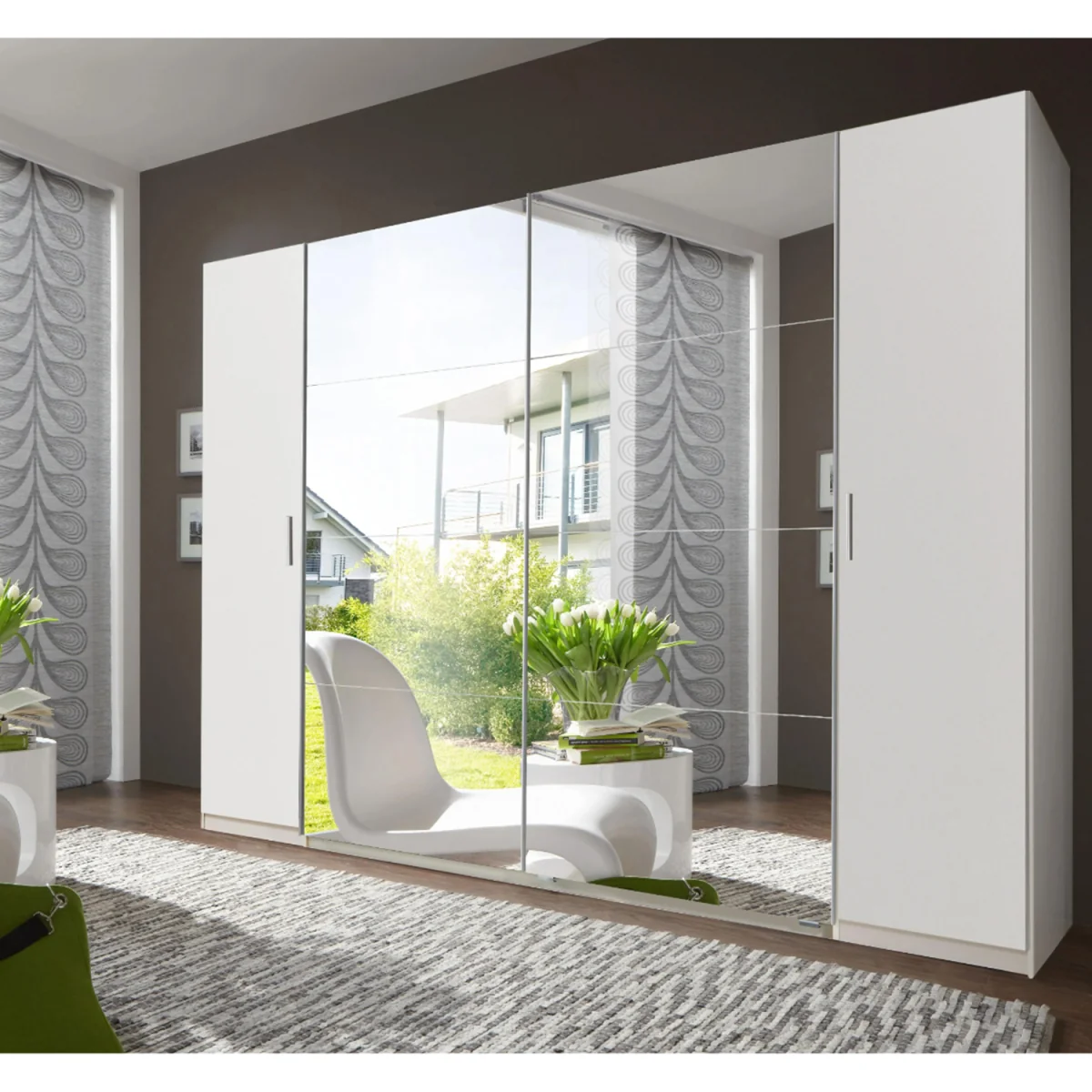 Lotto 315cm 4 Door Mirrored Sliding Wardrobe in Matt White - White – image 2