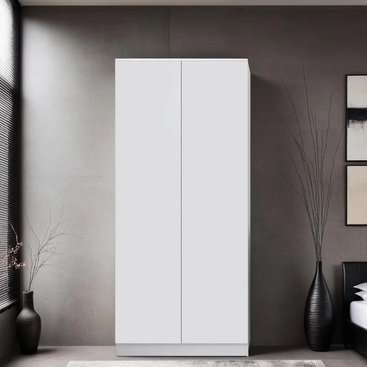 FWStyle Matt White 2 Door Wardrobe with Soft Close Hinges No Handle - Matt White – image 2