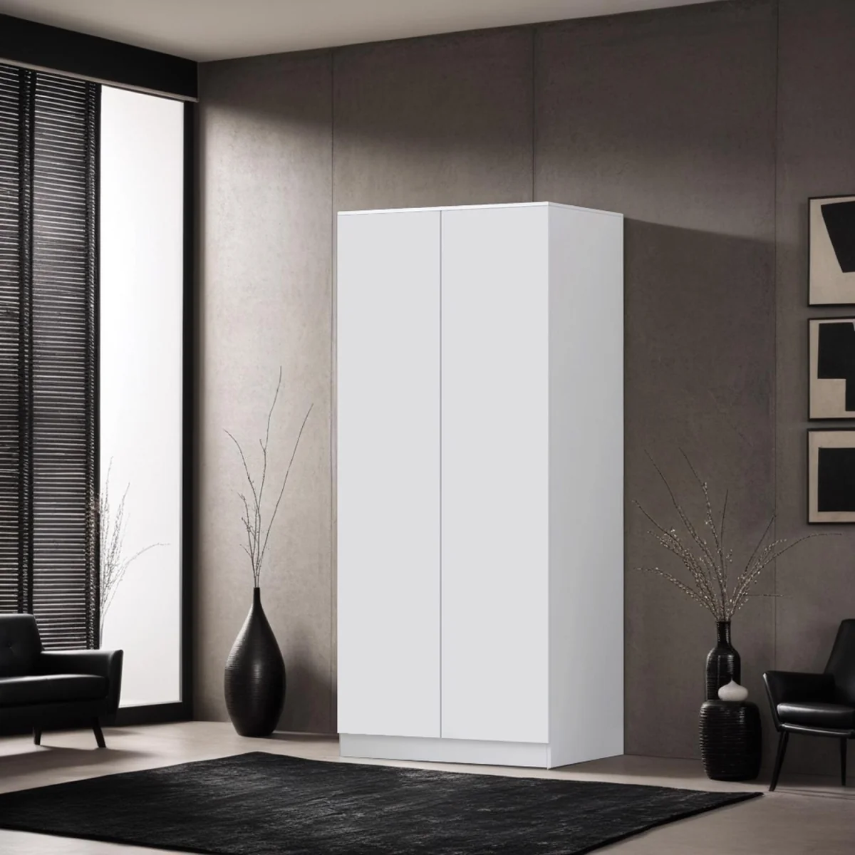 FWStyle Matt White 2 Door Wardrobe with Soft Close Hinges No Handle - Matt White – image 1