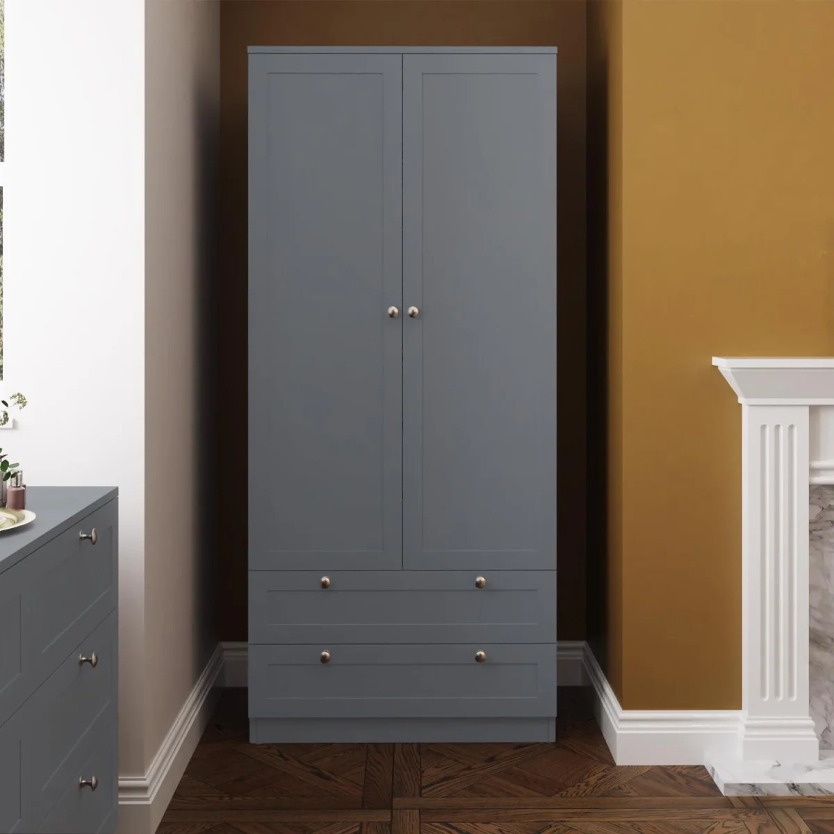 FWStyle Matt Grey 2 Door 2 Drawers Wardrobe With Shaker Style Panels - Matt Grey – image 2