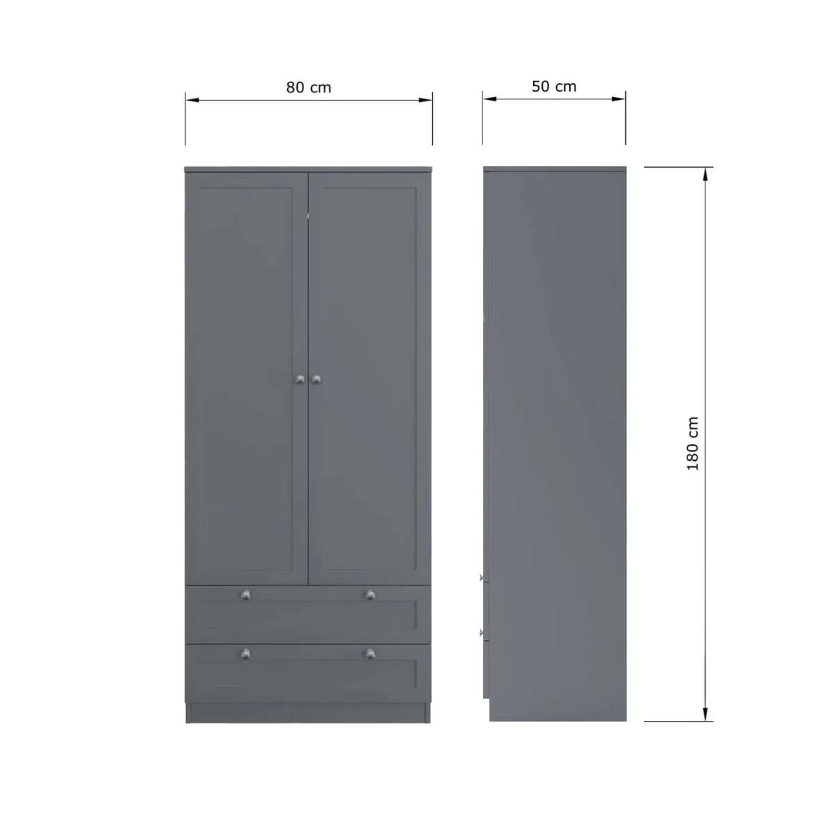FWStyle Matt Grey 2 Door 2 Drawers Wardrobe With Shaker Style Panels - Matt Grey – image 5
