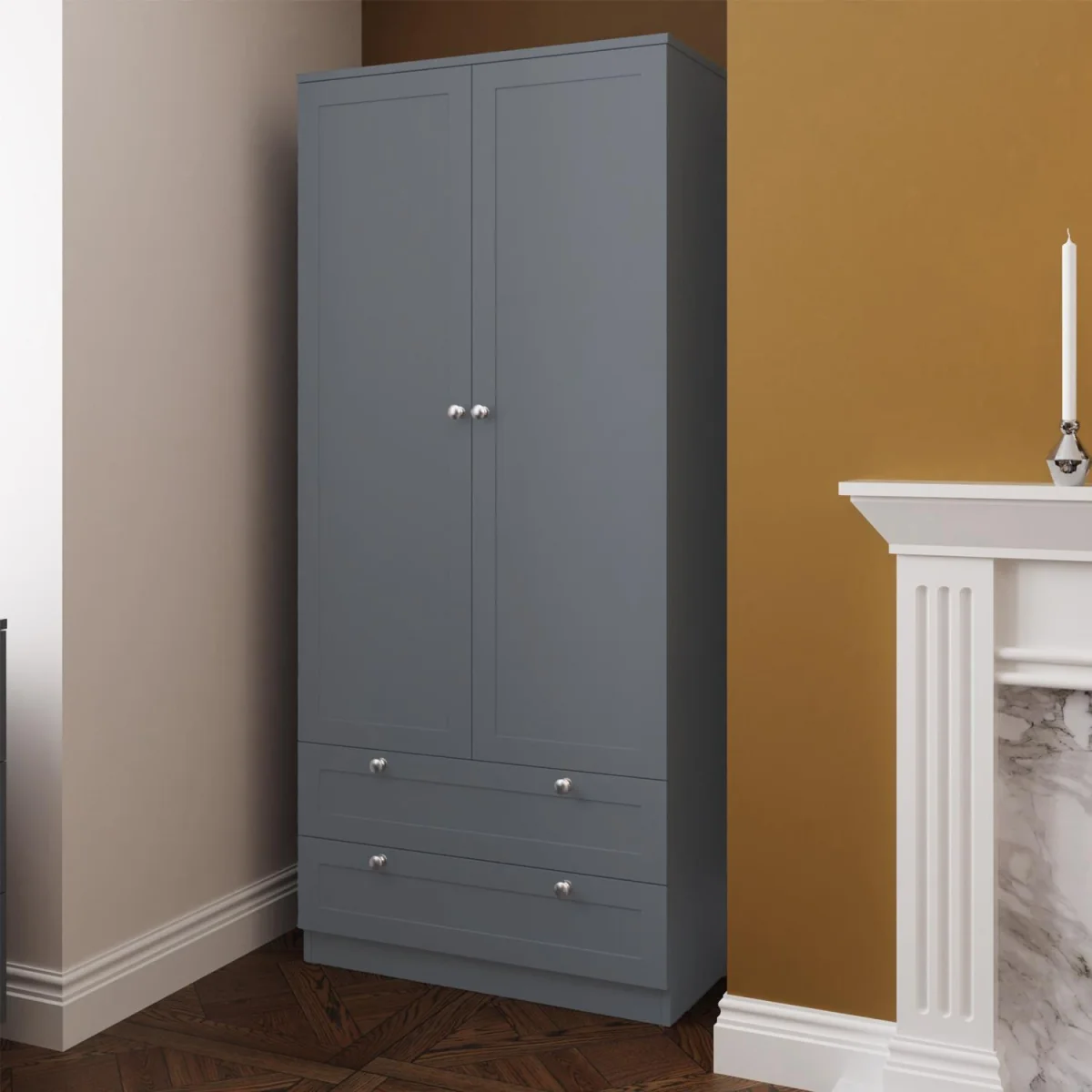 FWStyle Matt Grey 2 Door 2 Drawers Wardrobe With Shaker Style Panels - Matt Grey – image 1