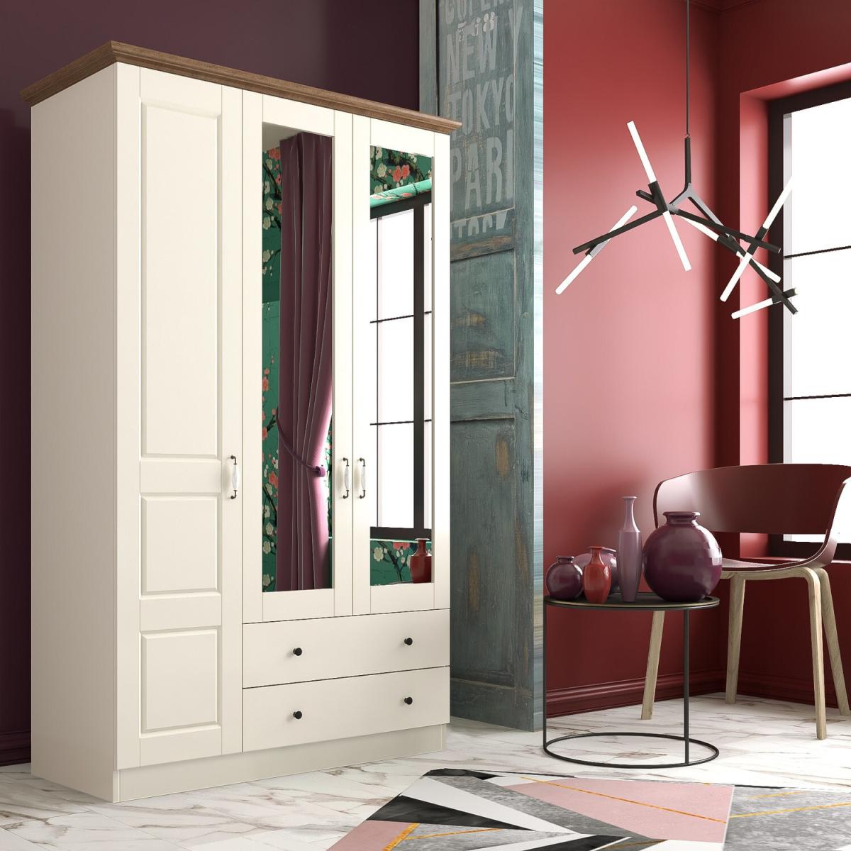ASHTON 3 Door 2 Drawer Mirrored Wardrobe, White - White – image 3