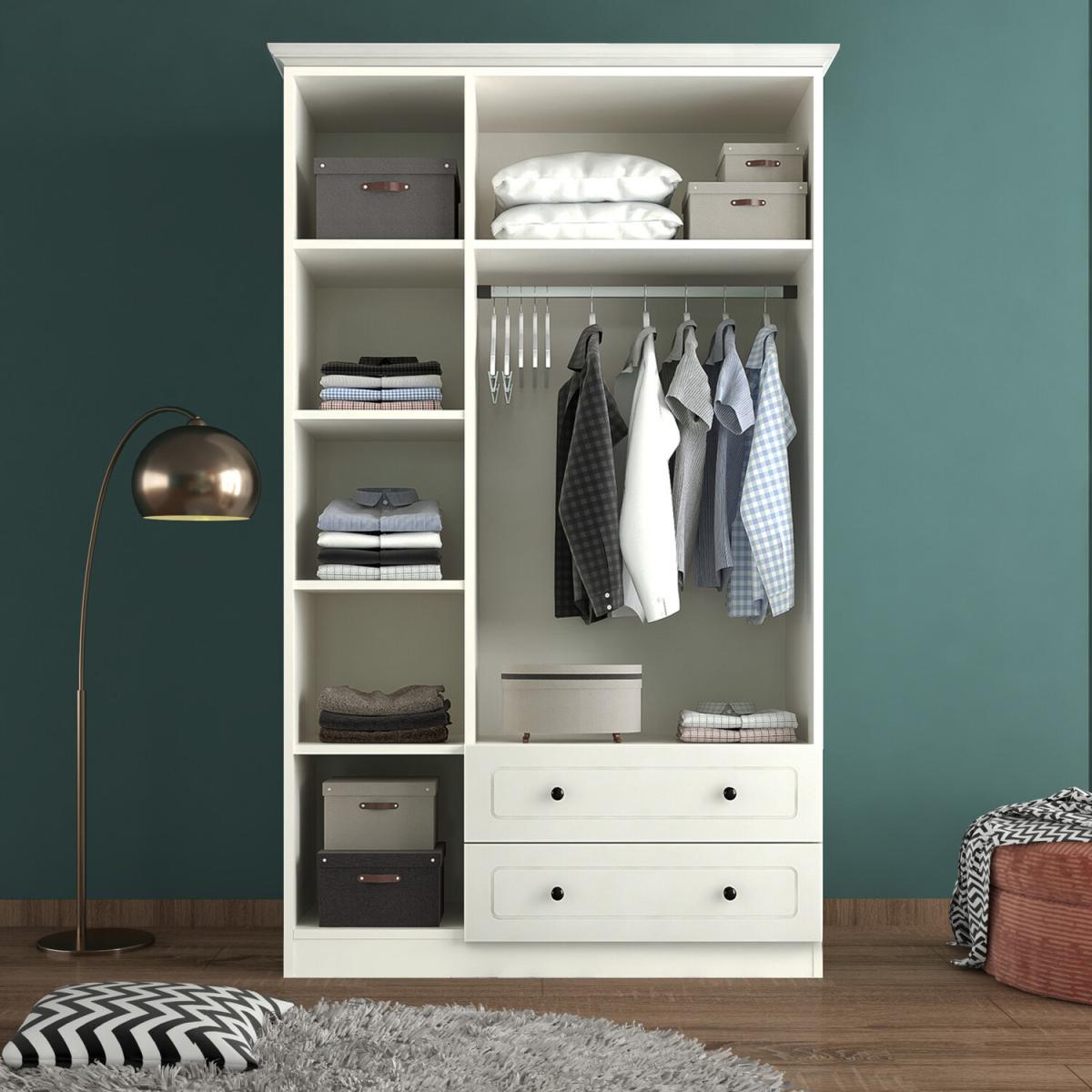CLARA Plus 4 Door 2 Drawer Mirrored Wardrobe, White - White – image 5
