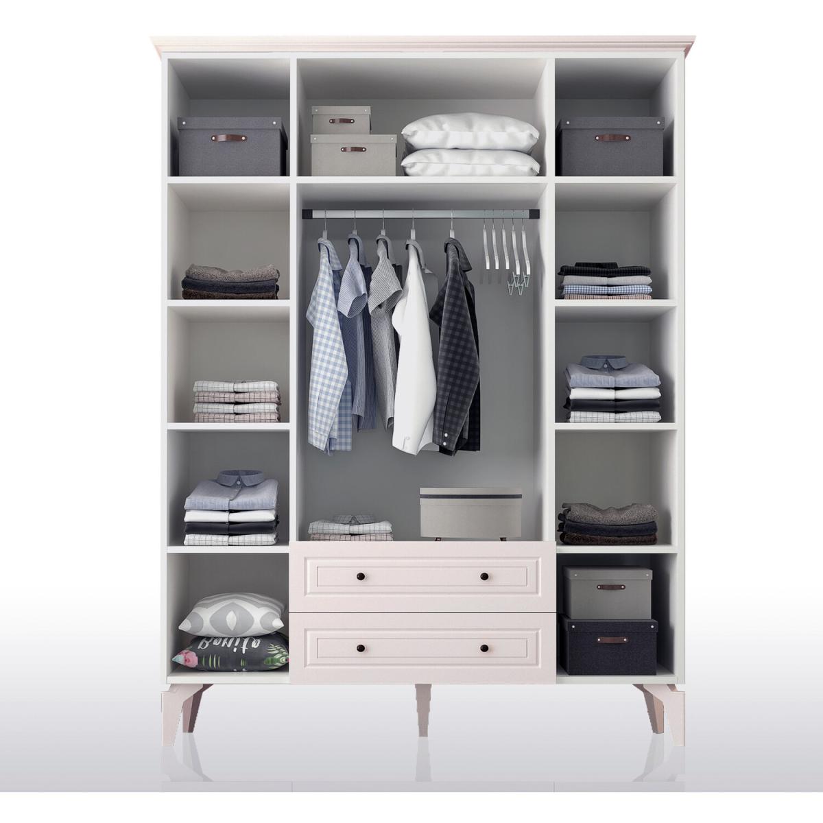 CLARA Plus 4 Door 2 Drawer Mirrored Wardrobe, White - White – image 6