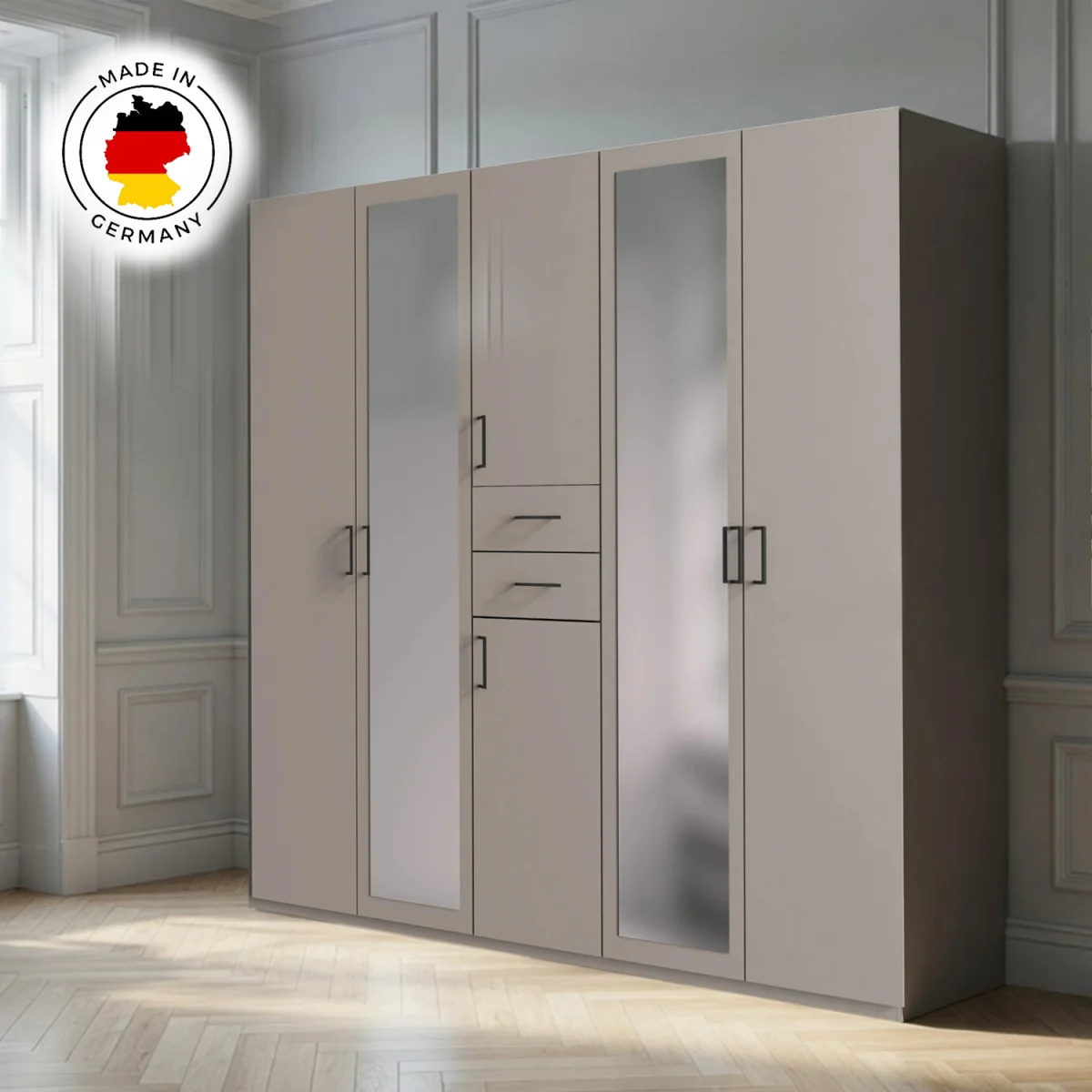 Dillingen Sahara Grey 5 Door 225cm Wardrobe with Mirror - Grey – image 2
