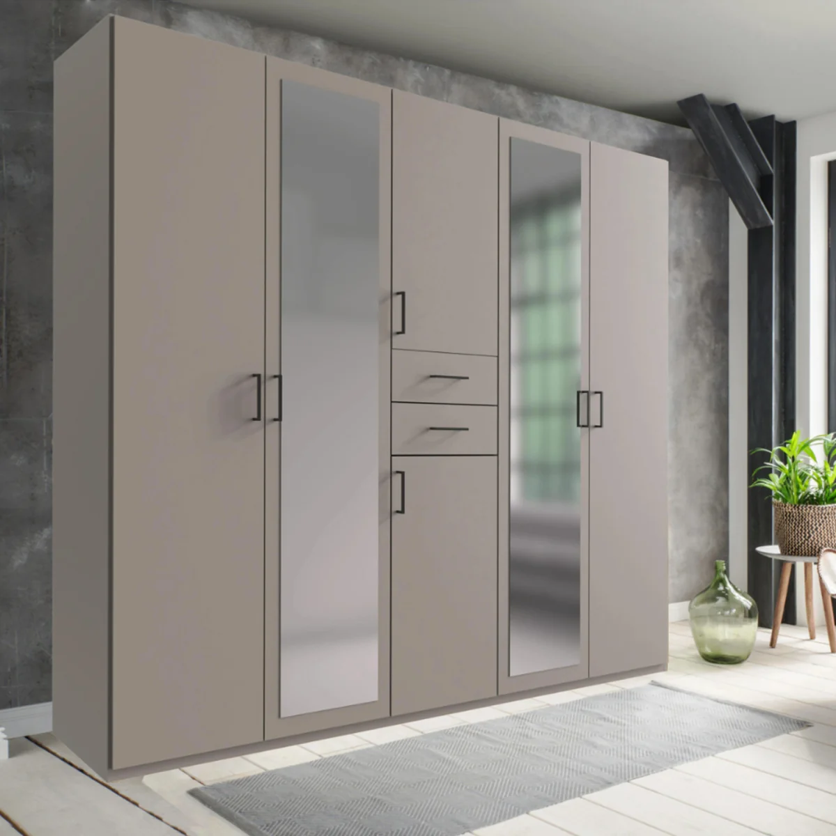 Dillingen Sahara Grey 5 Door 225cm Wardrobe with Mirror - Grey – image 3