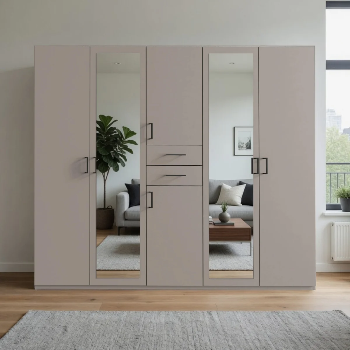 Dillingen Sahara Grey 5 Door 225cm Wardrobe with Mirror - Grey – image 1