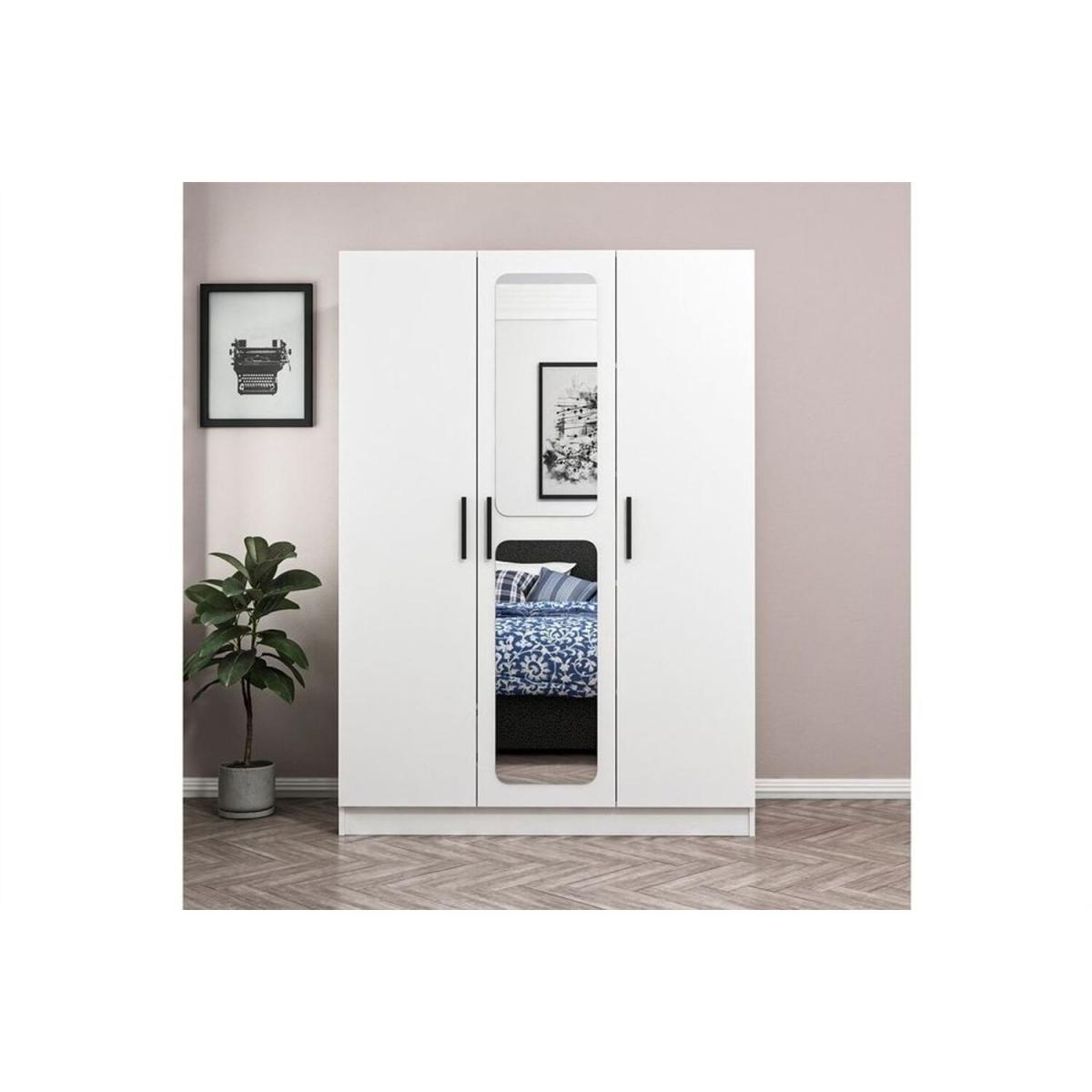 Kale 3 Door and 2 Drawer Wardrobe with Mirror white - White – image 2