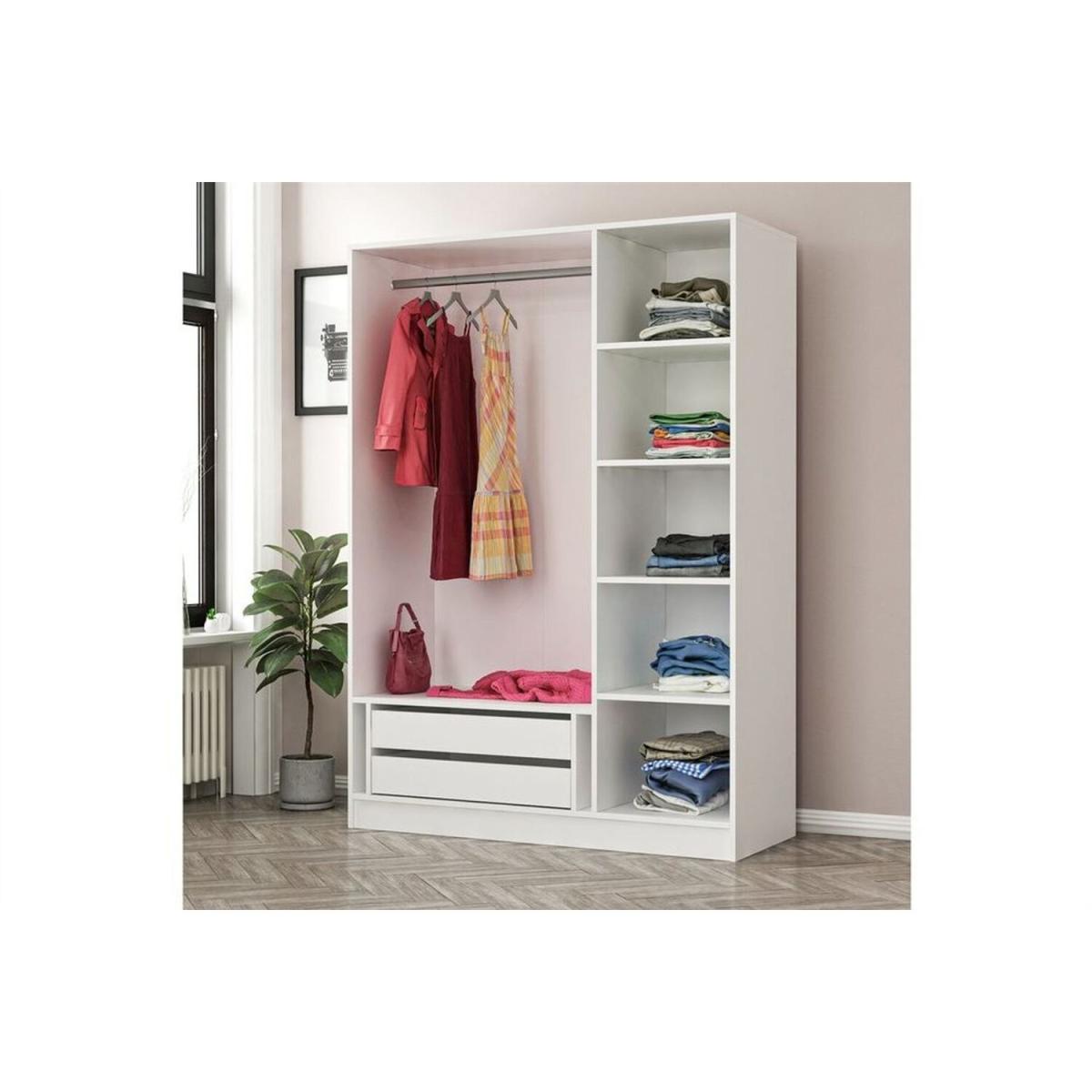 Kale 3 Door and 2 Drawer Wardrobe with Mirror white - White – image 3
