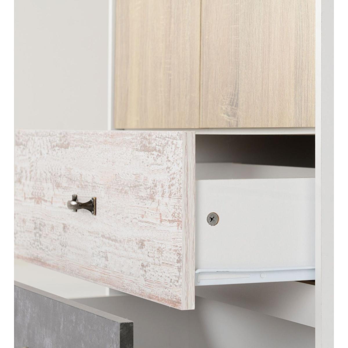 Nordic 2 Door 2 Drawer Wardrobe - White, Distressed Effect – image 2
