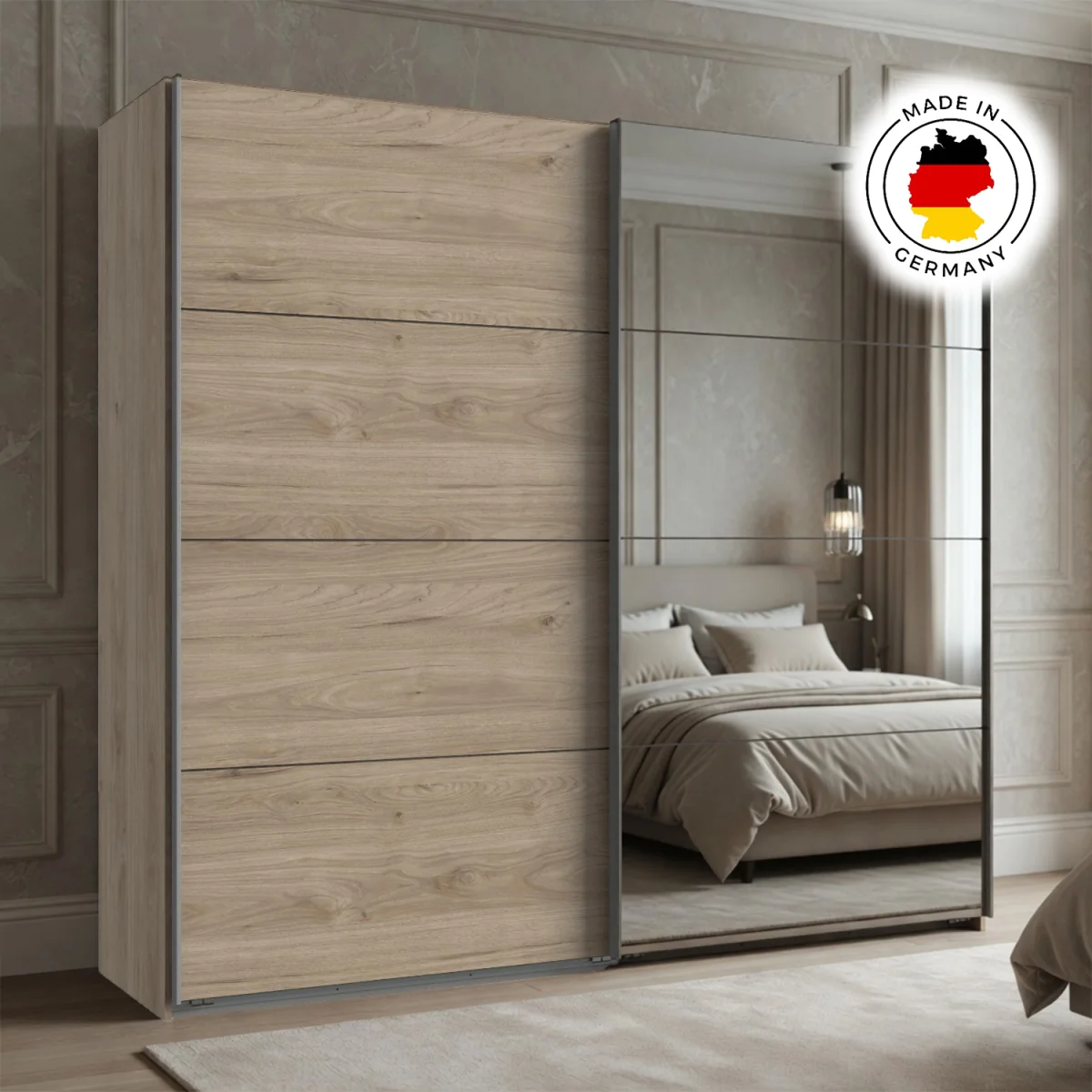 Ernie 225cm Sliding Wardrobe in Hickory Oak - Oak – image 2