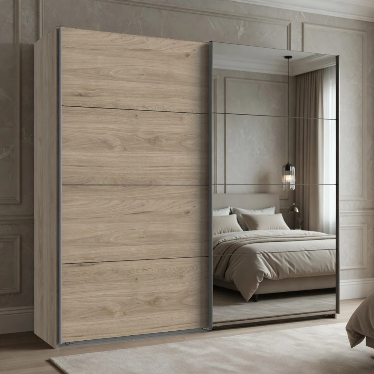 Ernie 225cm Sliding Wardrobe in Hickory Oak - Oak – image 3