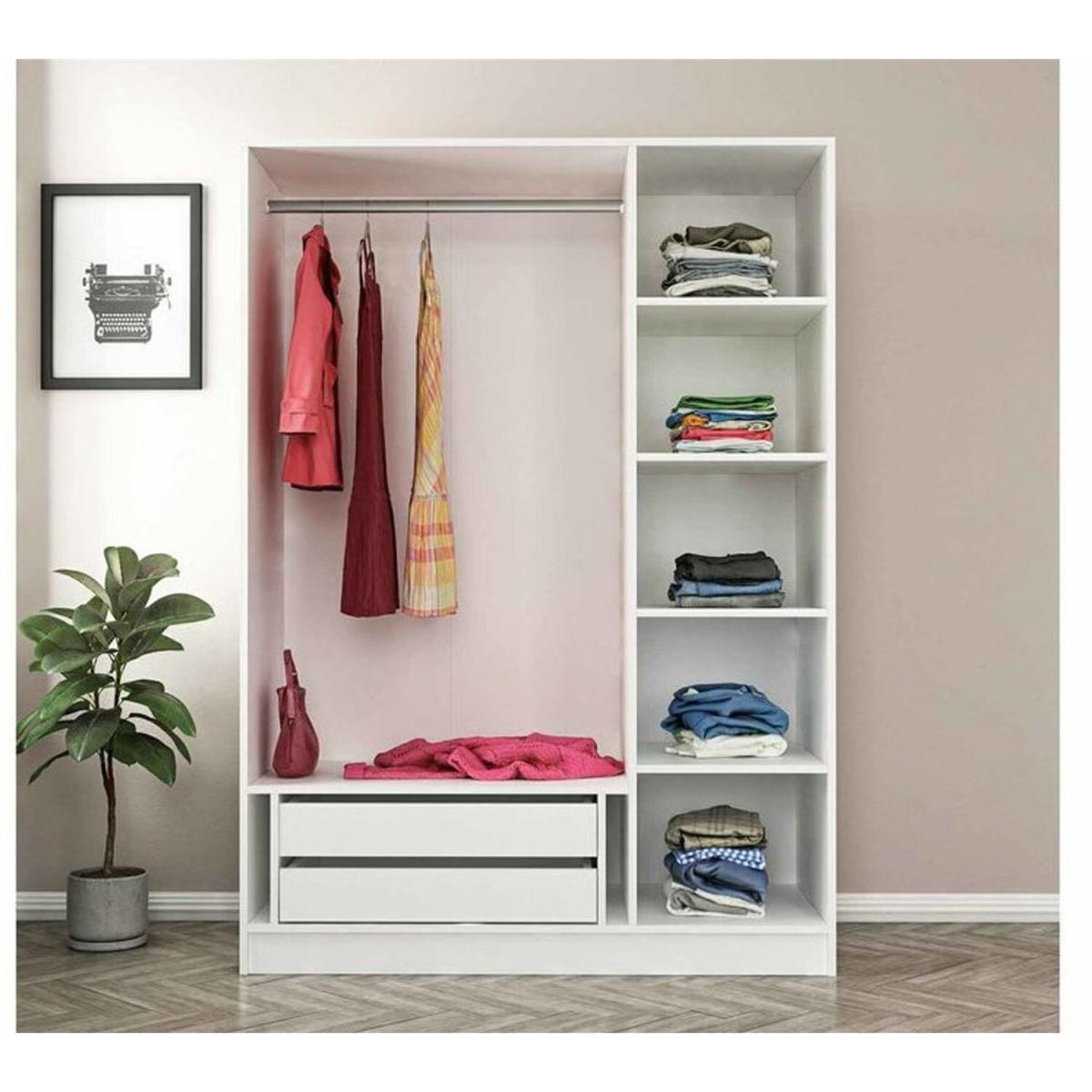 Kale 3 Doors and 2 Drawers Wardrobe with Mirror Pera Walnut - Walnut & White – image 2