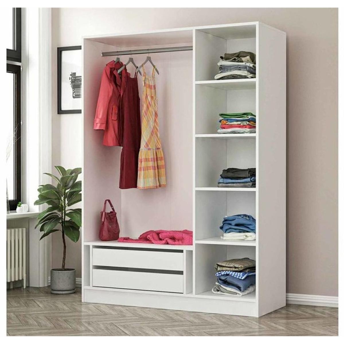 Kale 3 Doors and 2 Drawers Wardrobe with Mirror Pera Walnut - Walnut & White – image 3