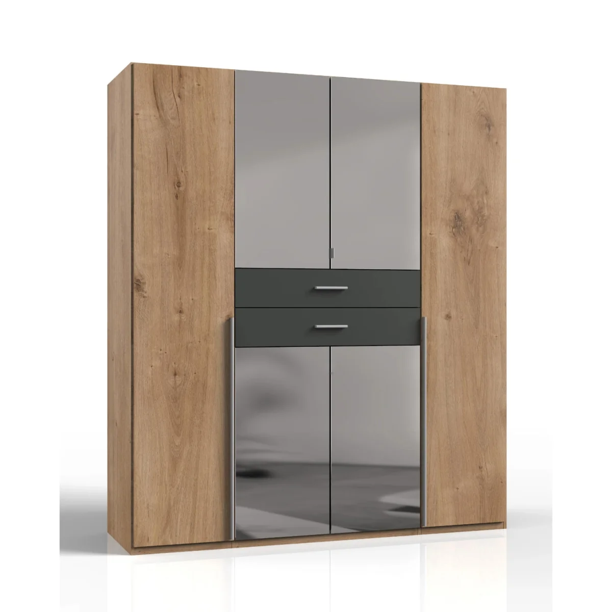 Denver Planked Oak and Graphite 4 Door 180cm Wardrobe with Mirror - Oak – image 3