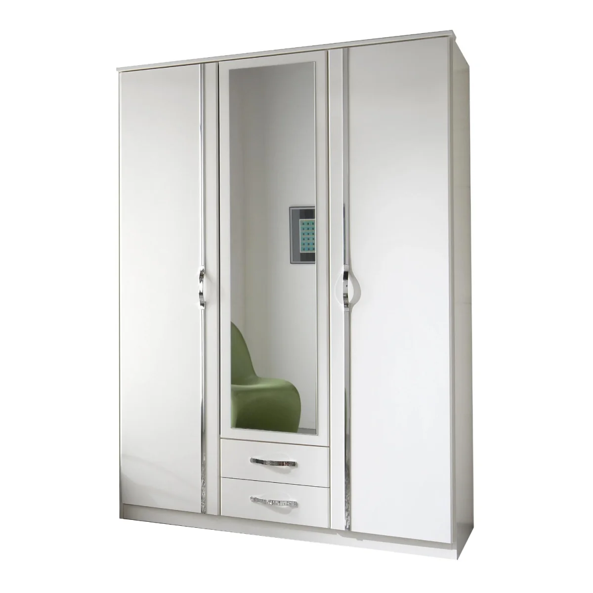 Duo 3 Doors Wardrobe with Mirrors and 2 Drawers - White – image 3