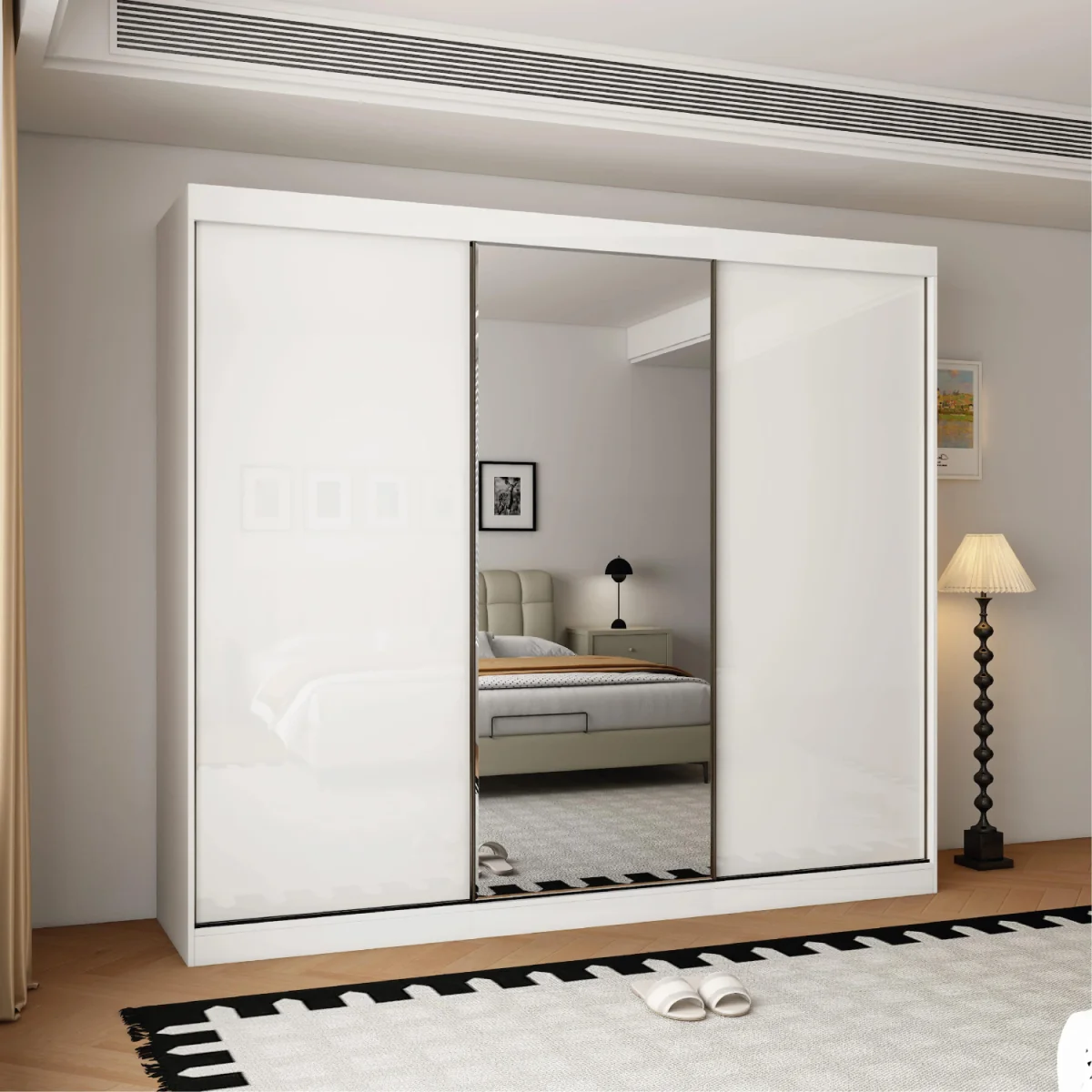 Pacific 250cm Gloss White Sliding Door Wardrobe with Mirror - White – image 2