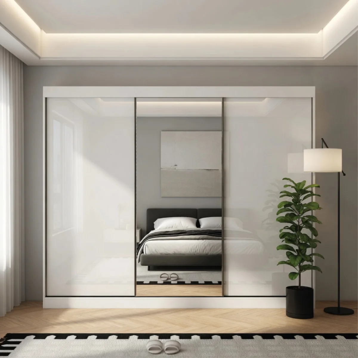 Pacific 250cm Gloss White Sliding Door Wardrobe with Mirror - White – image 1