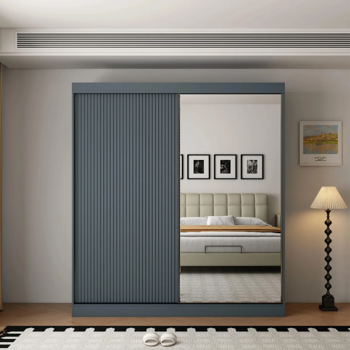 Berlin 200cm Dark Grey Sliding Door Wardrobe with Mirror Panel - Grey – image 3