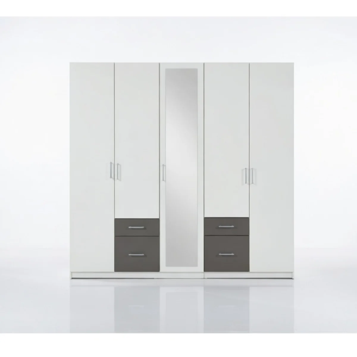 Freiburg White and Graphite 5 Door 225cm Wardrobe with Mirror - White – image 3