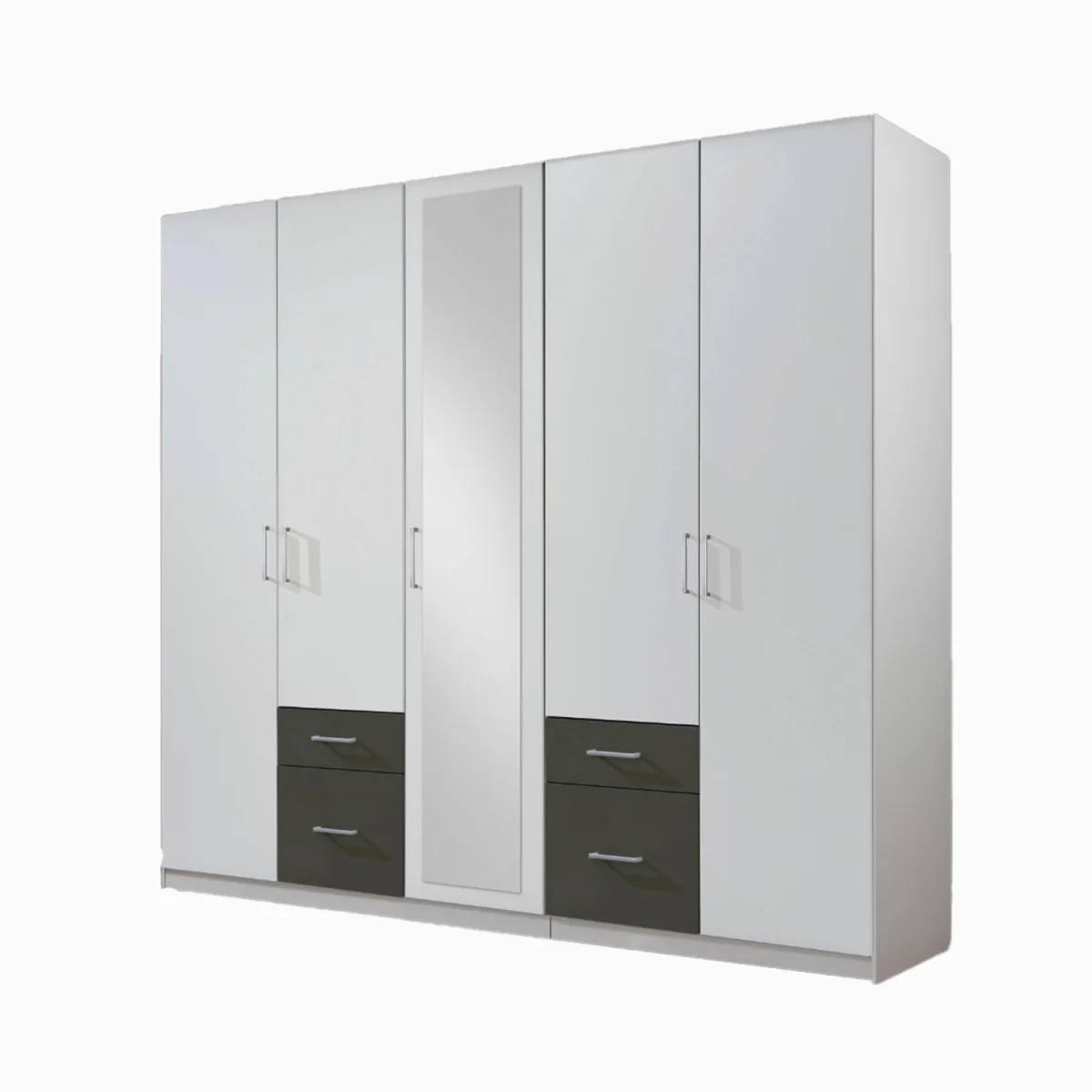 Freiburg White and Graphite 5 Door 225cm Wardrobe with Mirror - White – image 4