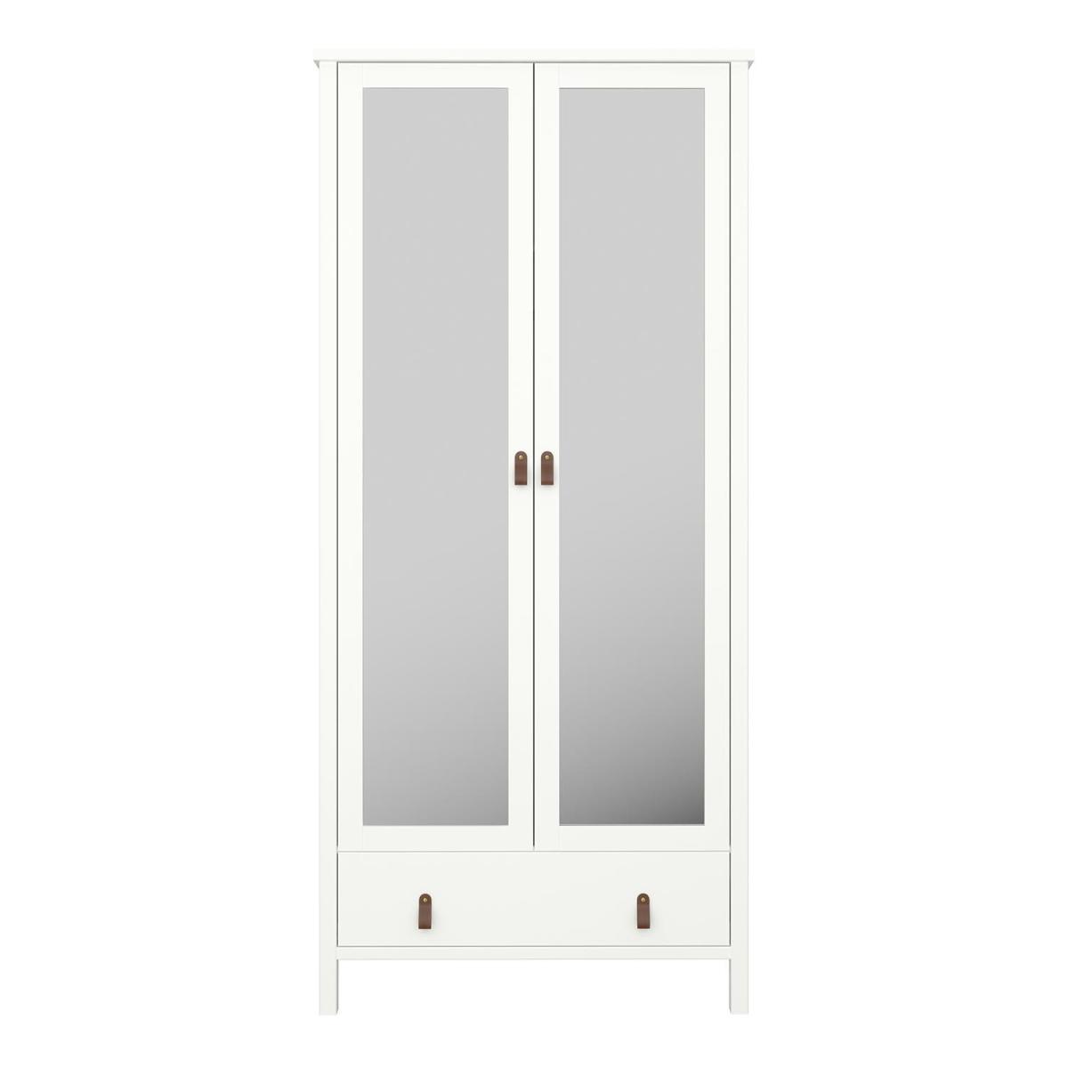 Tromso Mirrored 2 Door Wardrobe With Leather Handles - White – image 2
