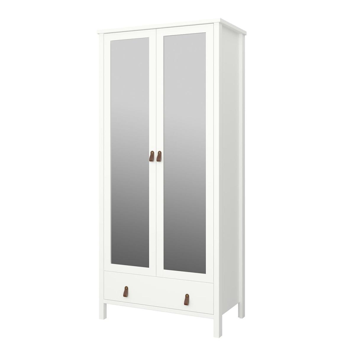 Tromso Mirrored 2 Door Wardrobe With Leather Handles - White – image 3