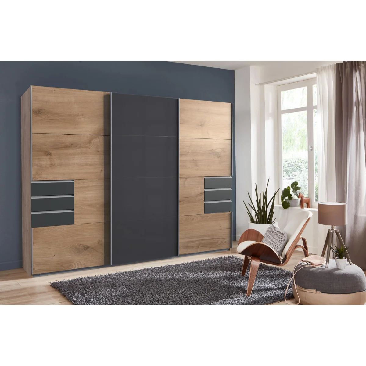 Saigon 270cm Sliding Wardrobe in Oak and Graphite - Oak – image 3