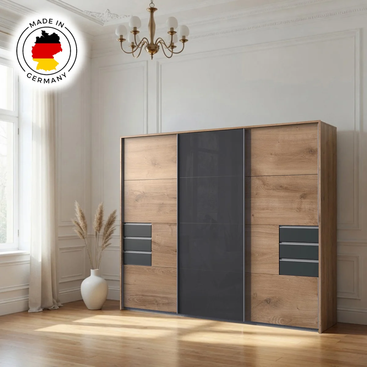 Saigon 270cm Sliding Wardrobe in Oak and Graphite - Oak – image 5
