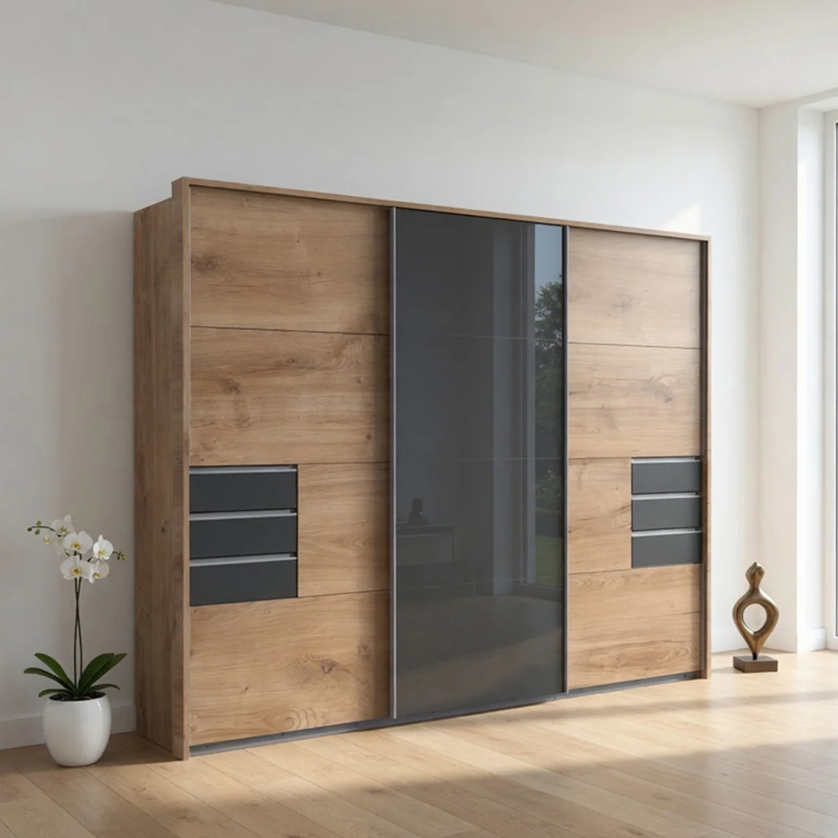 Saigon 270cm Sliding Wardrobe in Oak and Graphite - Oak – image 1